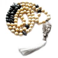 Necklace Budha wood gray stones