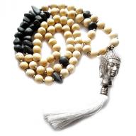 Necklace Budha wood gray stones